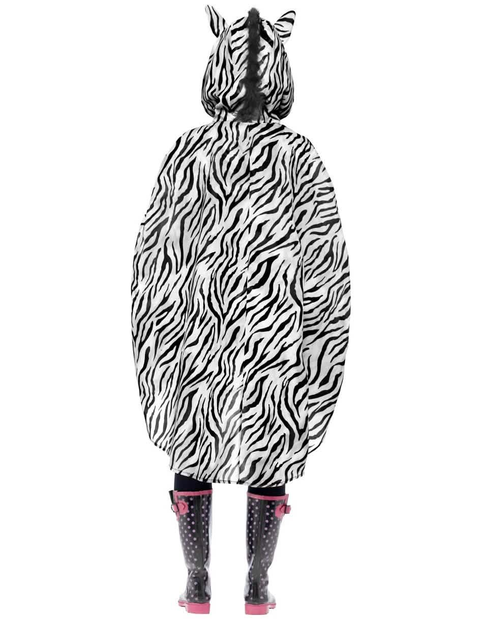 Vista traseira do poncho zebra para adulto