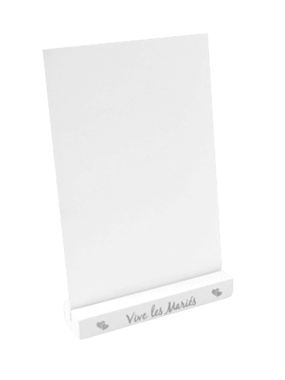 Suporte para menu em madeira Viva os Noivos para casamento branco e prateado