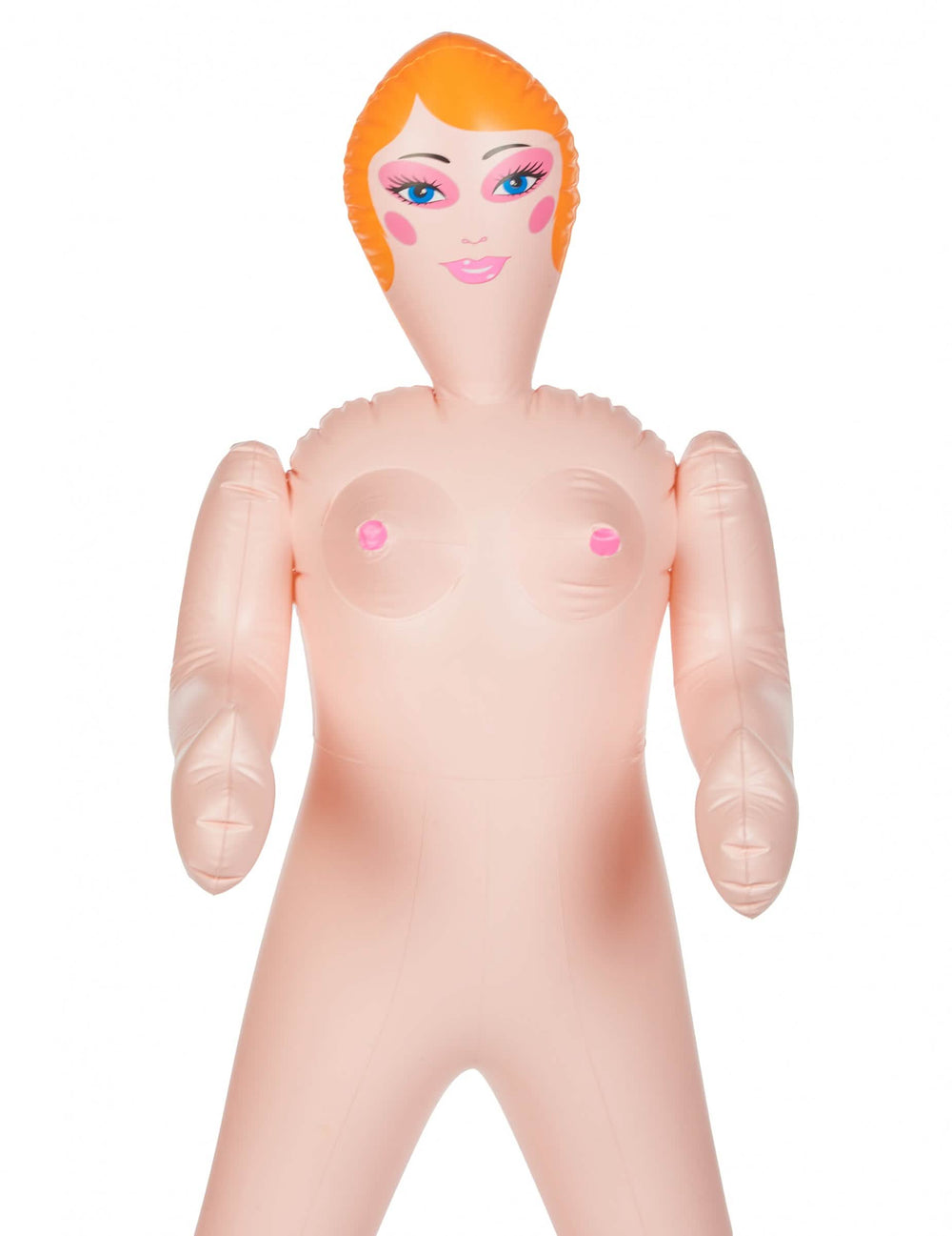 Detalhe do busto e do rosto da boneca carry me mulher para adulto