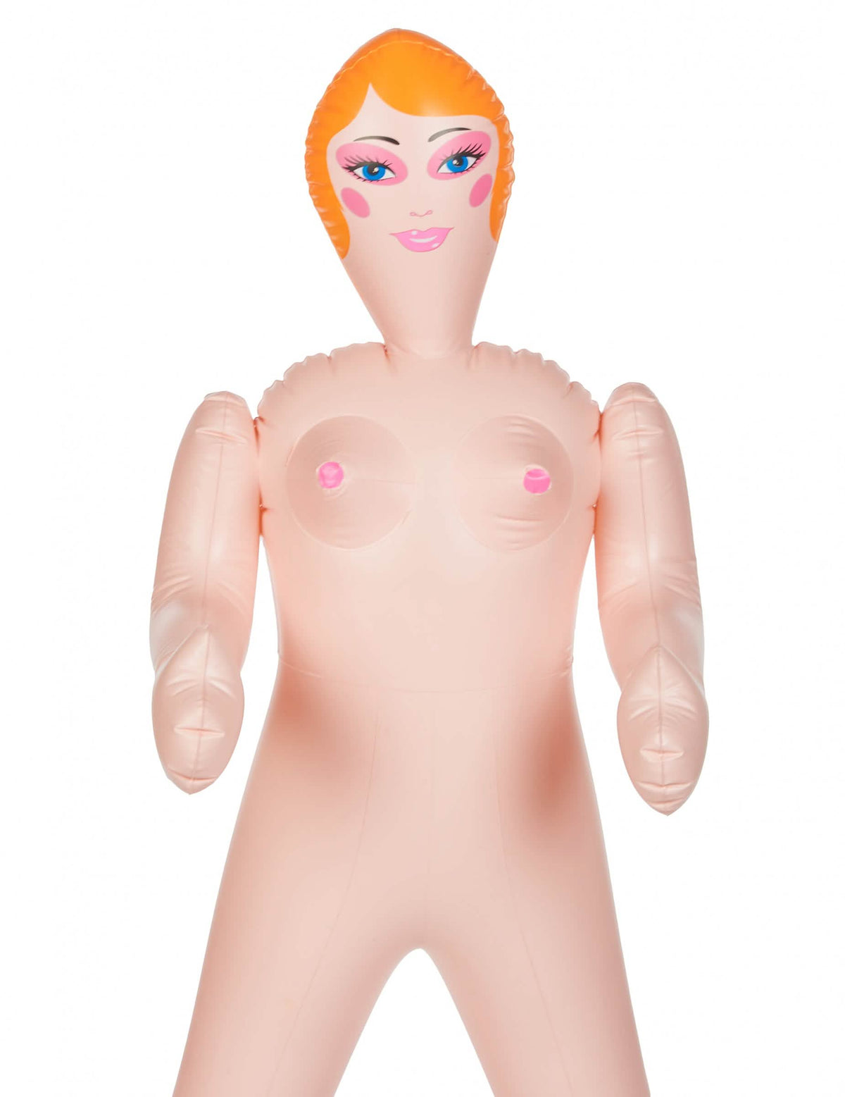 Detalhe do busto e do rosto da boneca carry me mulher para adulto