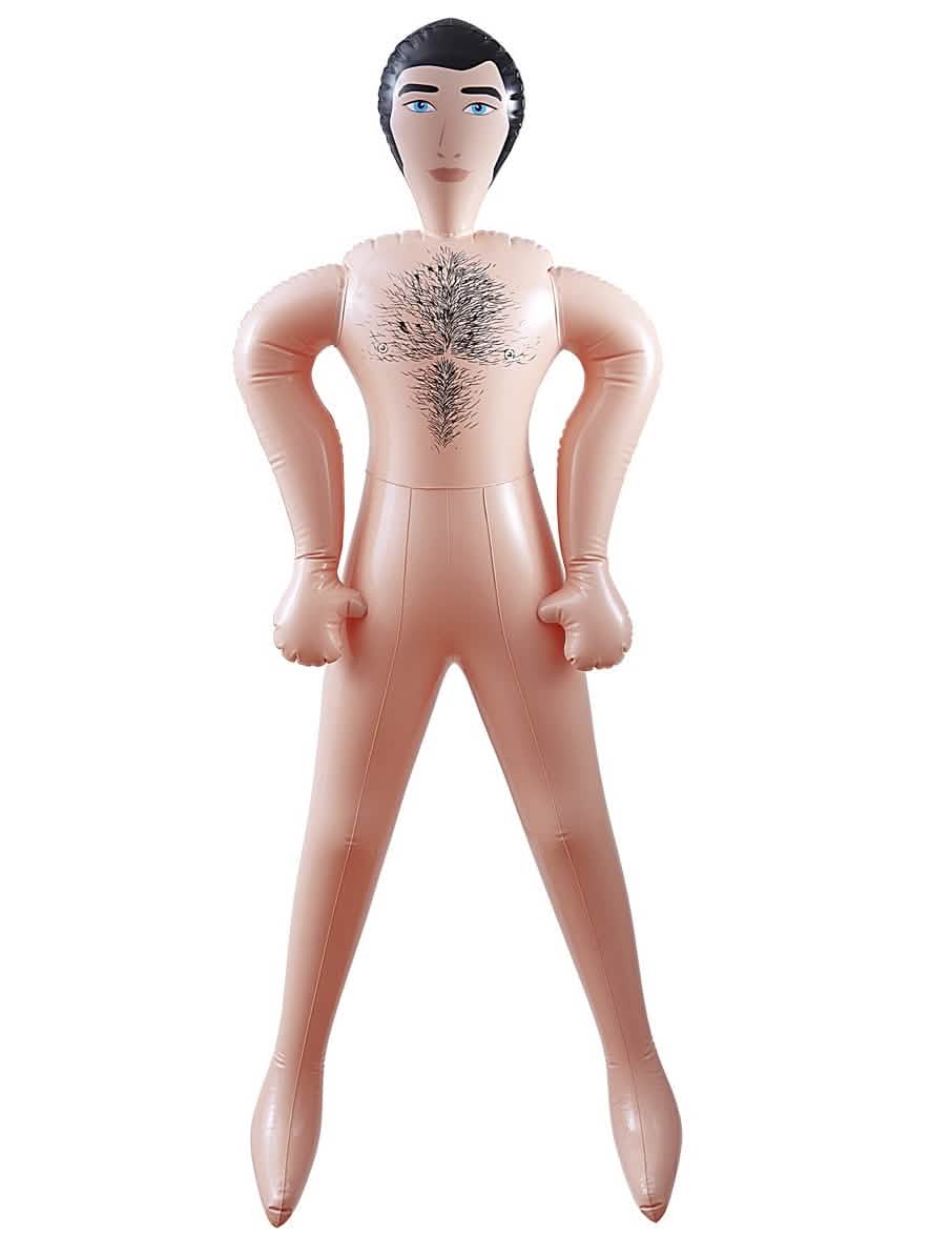 Boneco carry me homem para adulto com torso peludo e cabelo preto