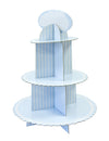 Présentoir à cupcake en carton pour baby shower bleu et blanc à rayures
