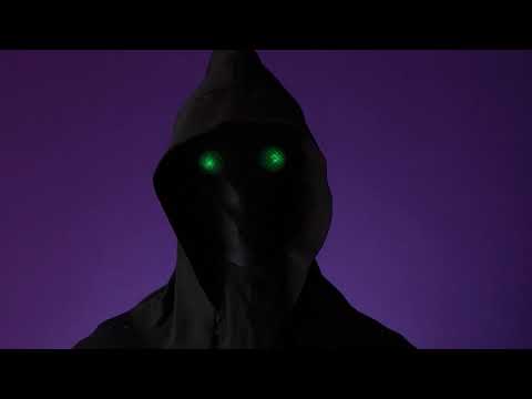 Masque intégral à capuche visage invisible et yeux lumineux vert adulte