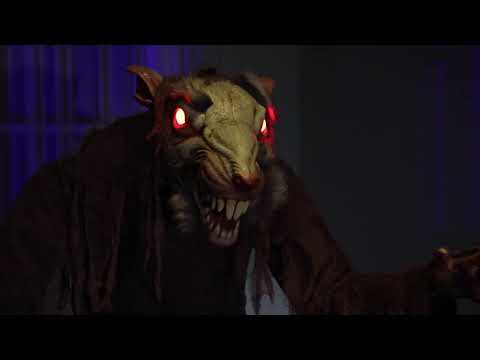 Décoration animée Rat Terrifiant Yeux Rouges avec Mouvements et Lumières 1,5m