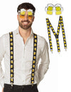 Kit bretelles et lunettes bière pour adulte jaune et noir à motifs de chopes