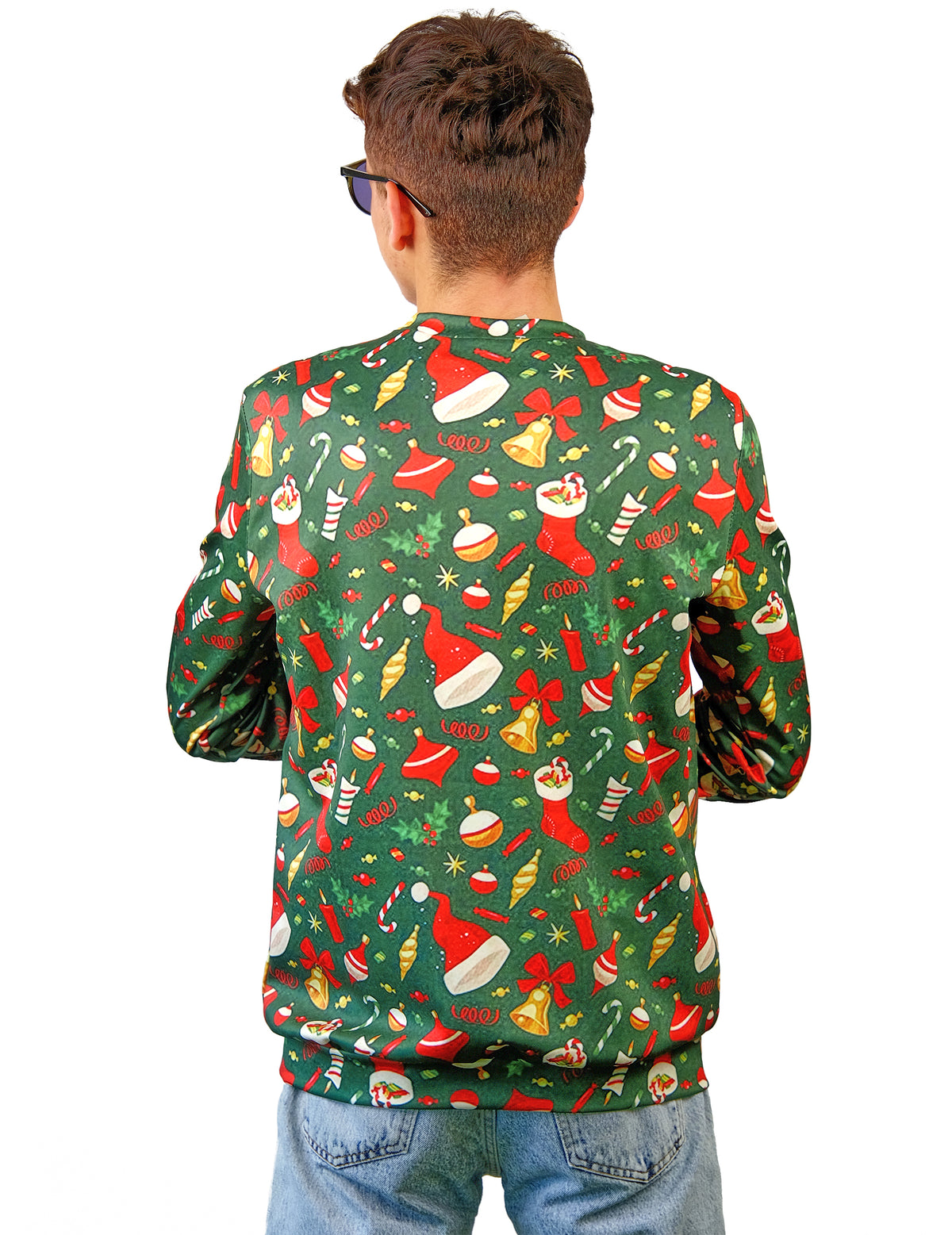 Vue de dos du Pull de Noël imprimé chien pour adulte
