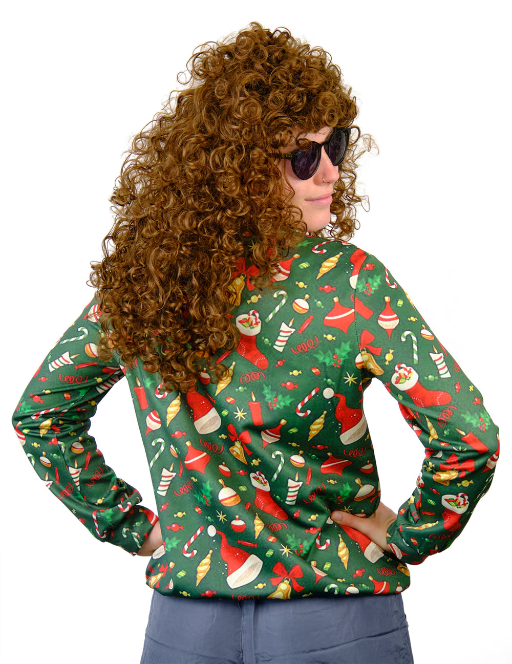 Vue de profil du Pull de Noël imprimé chien pour adulte