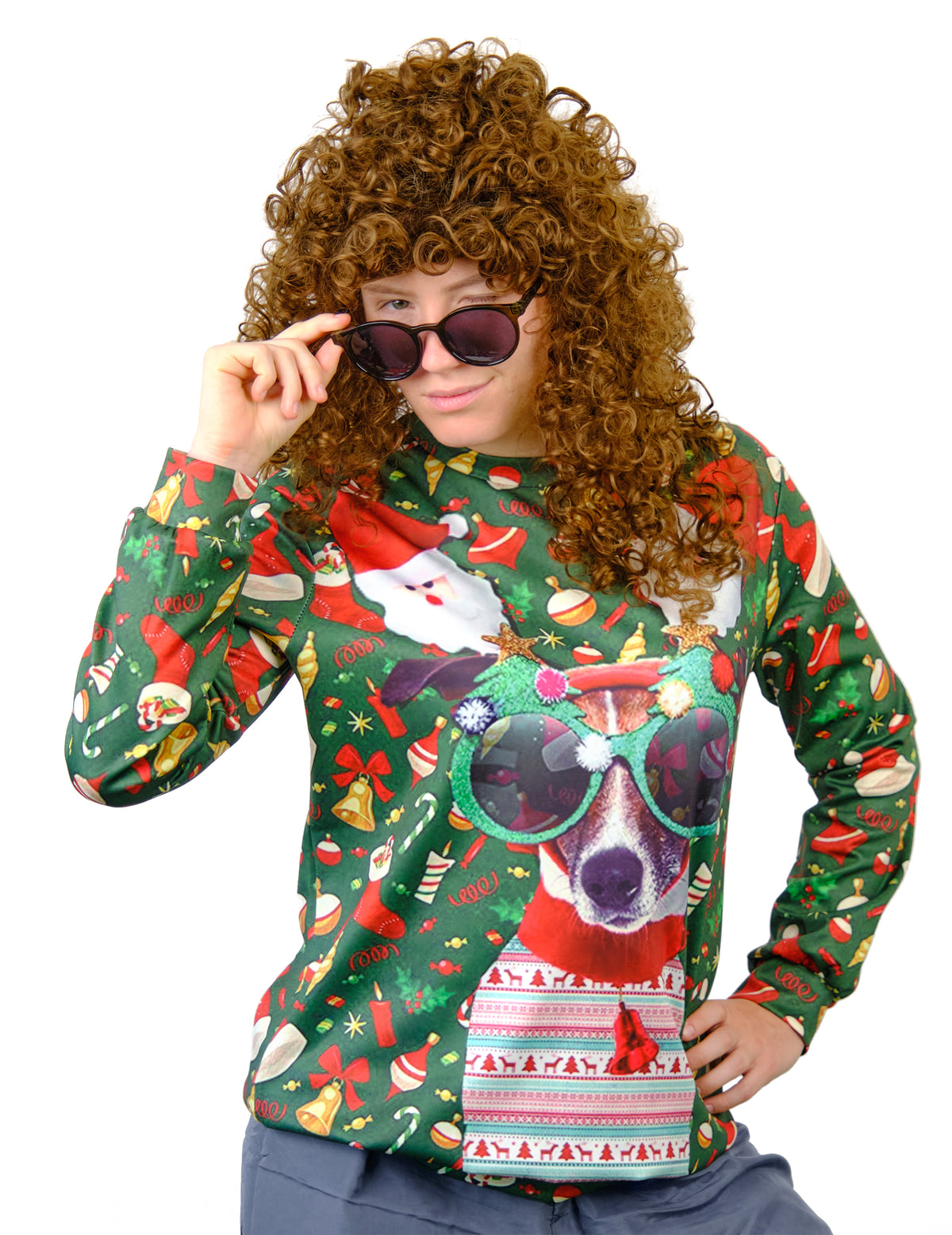Mise en situation du Pull de Noël imprimé chien pour adulte