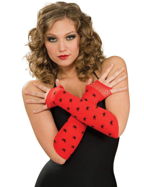 Mitaines punk gothique à étoiles pour femme rouge et noir