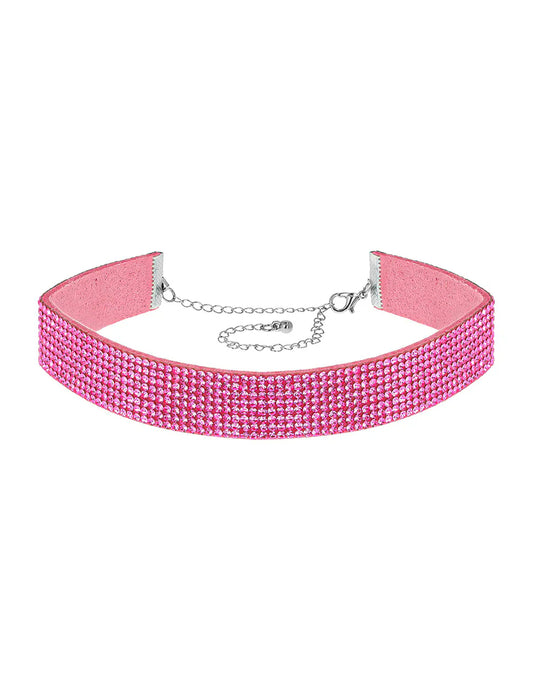 Gargantilha de strass cor-de-rosa para adulto