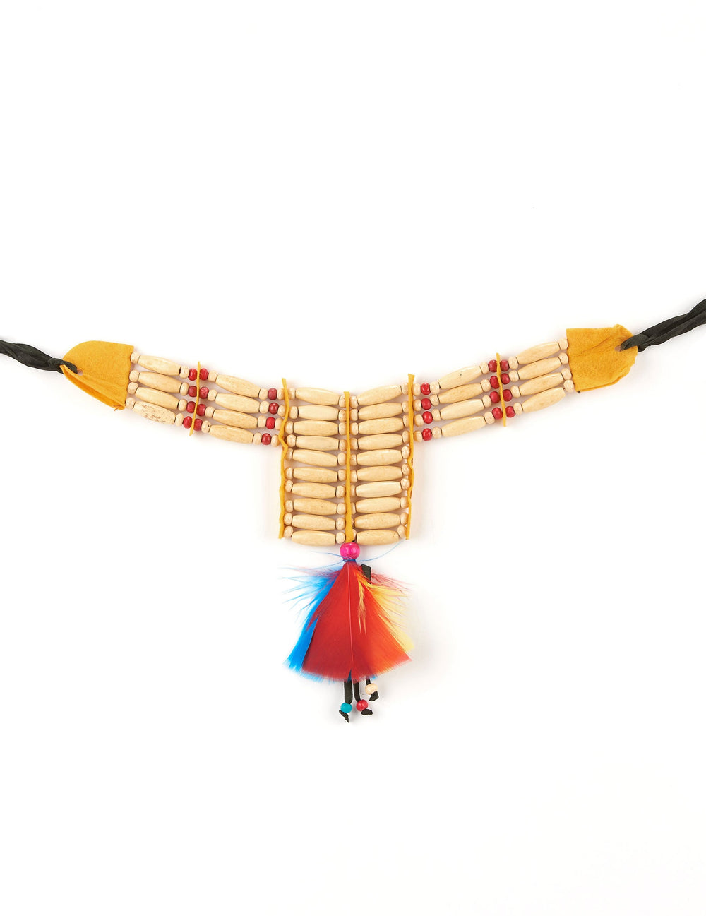 Ras de cou indien à plumes pour femme avec perles beiges et rouges