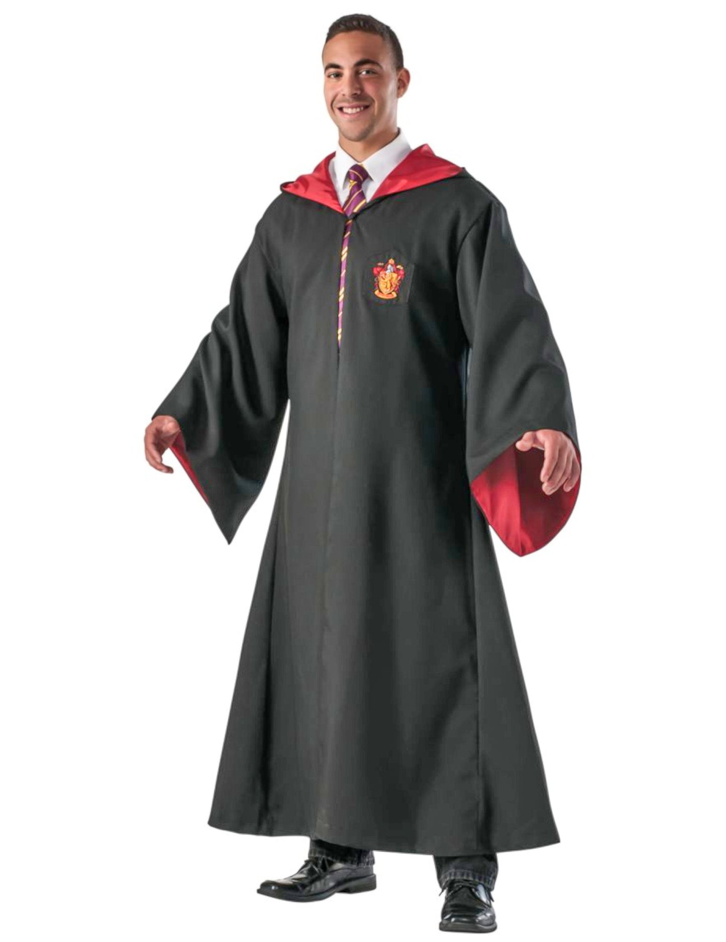 Réplique luxe robe de sorcier Gryffondor pour adulte noire avec doublure rouge et écusson