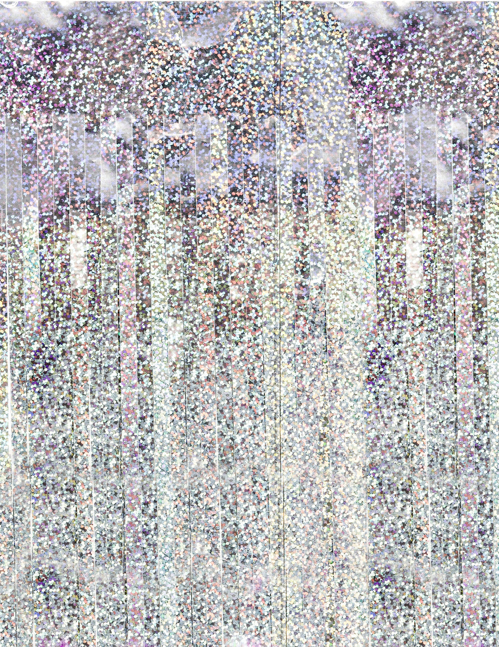 Détail de l'effet pailleté du rideau scintillant holographique pour fête