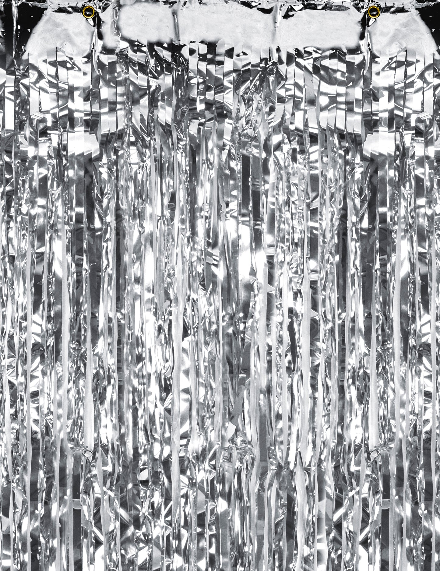 Détail de la partie supérieure du rideau scintillant argent