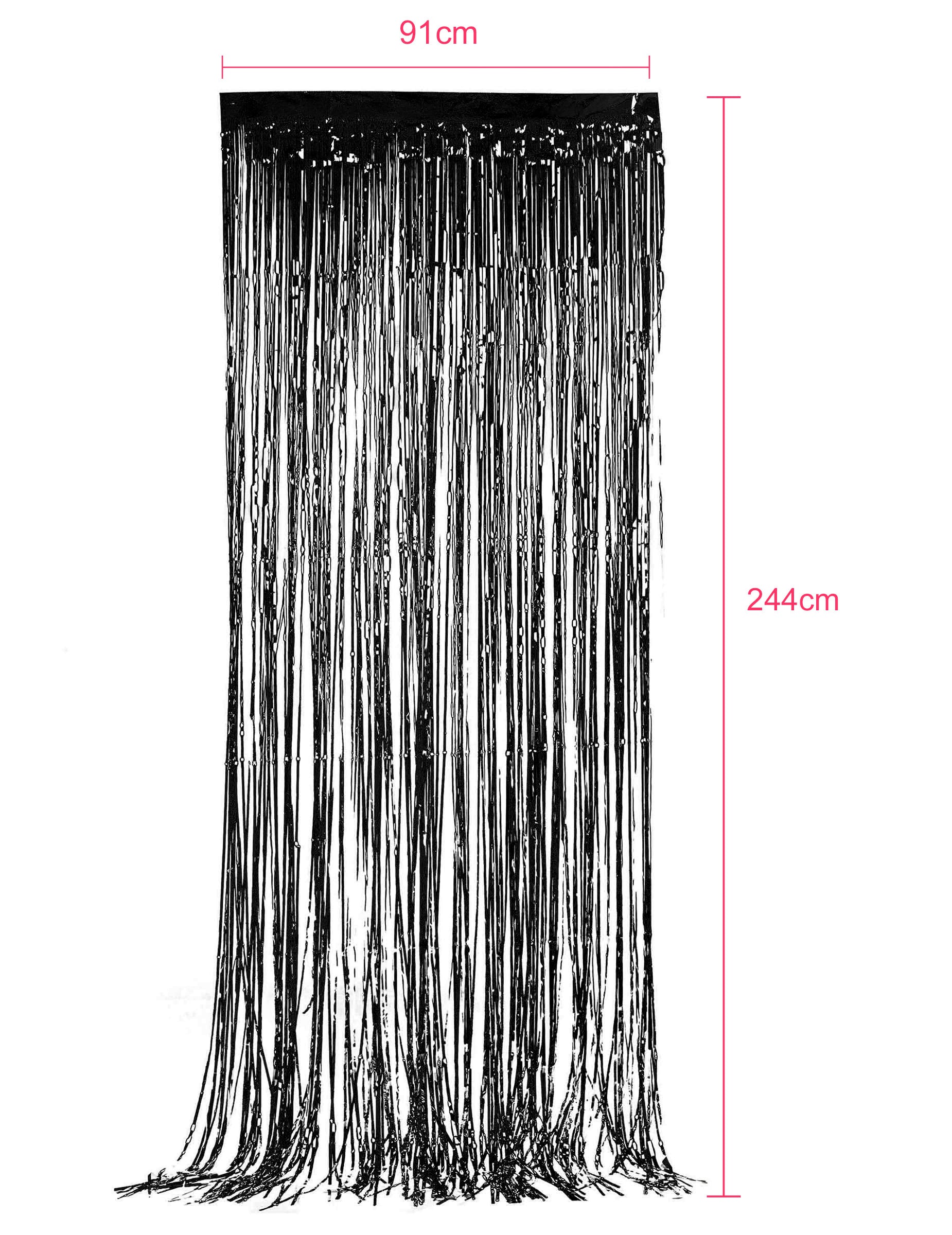 Dimensions et mesures du rideau scintillant noir pour décoration de fête