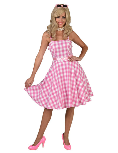 Vestido de boneca anos 50 vichy rosa mulher