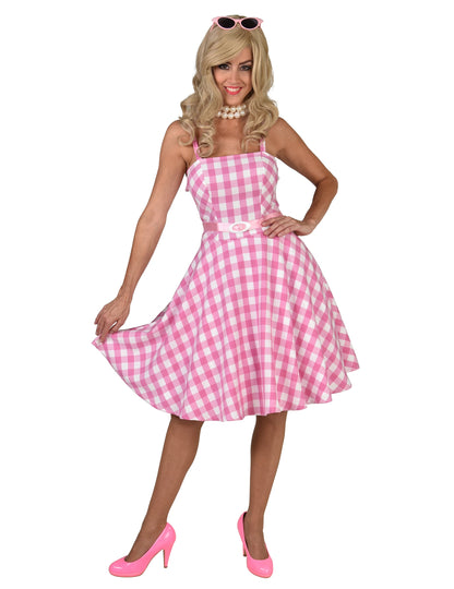 Vestido de boneca anos 50 vichy rosa mulher