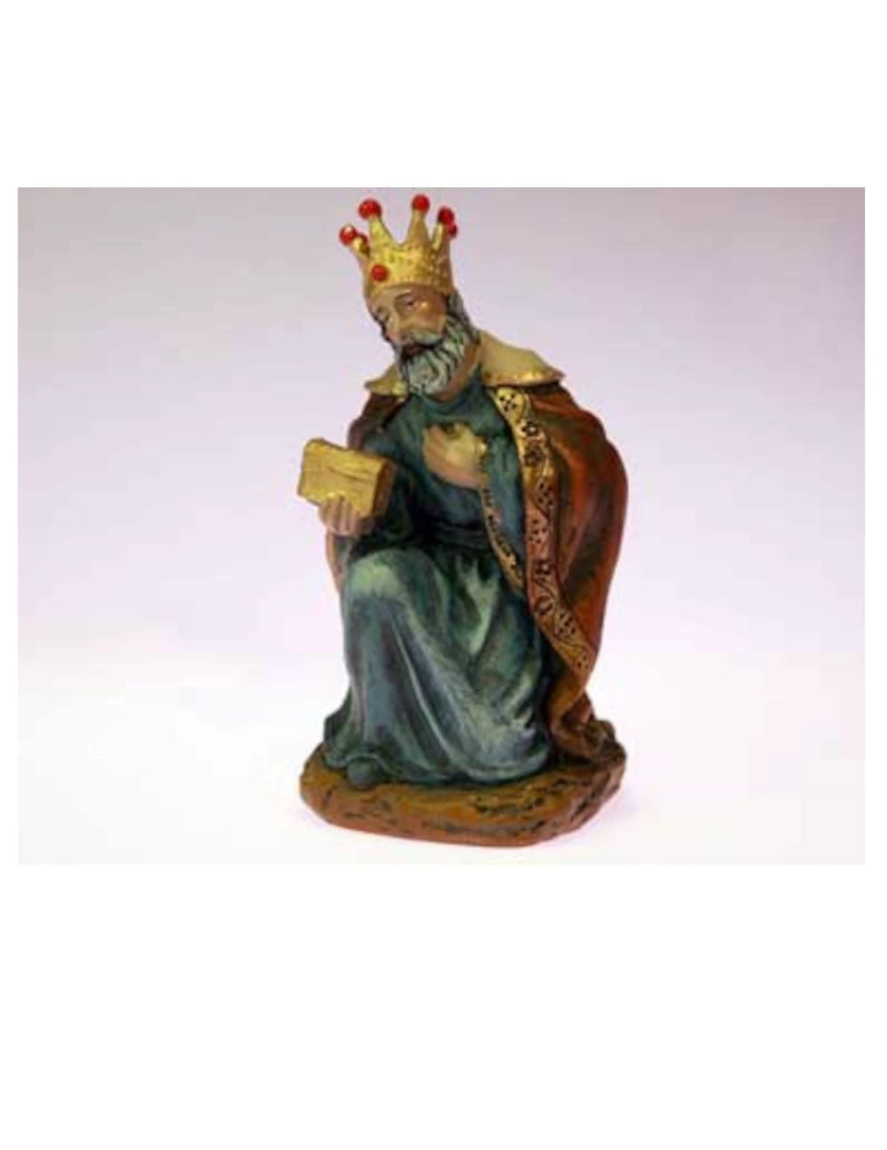 rei mago Melchior para presépio azul e dourado em resina