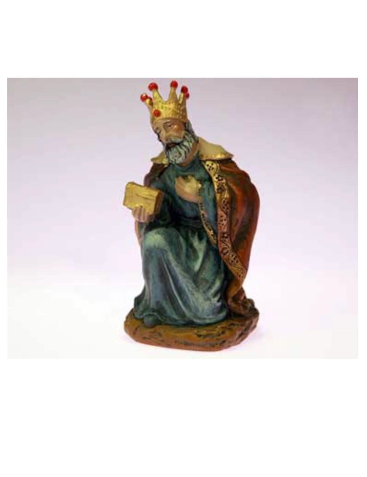 rei mago Melchior para presépio azul e dourado em resina