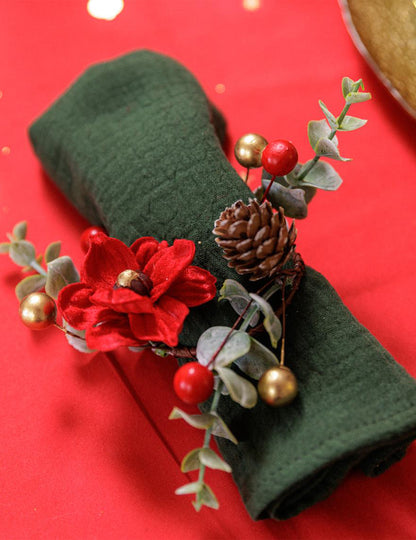 Porta-guardanapo Elegance veludo vermelho verde e dourado 13 cm