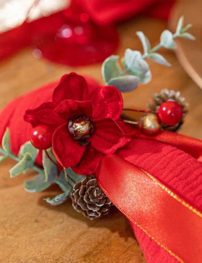 Porta-guardanapo Elegance veludo vermelho verde e dourado 13 cm