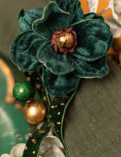 Argola de guardanapo Elegância veludo verde escuro e dourado 14 cm