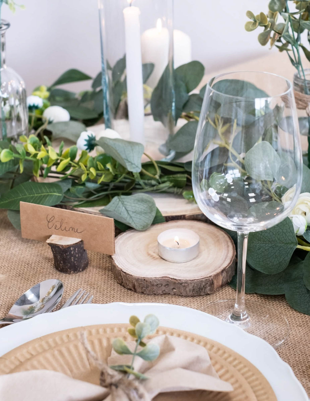 suporte para vela de chá de toro de madeira natural para decoração de casamento