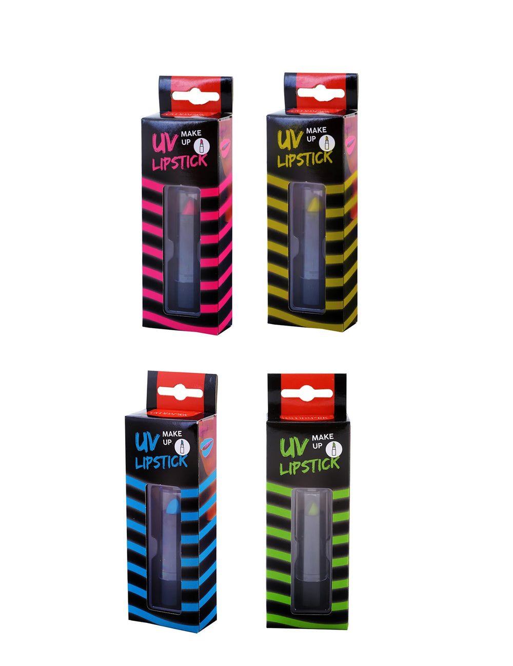 Rouge à lèvre effet UV pour adulte rose jaune bleu et vert