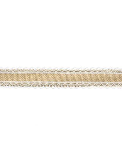 Ruban mariage champêtre en toile de jute naturelle et bordure dentelle blanche