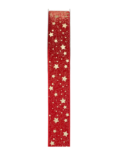 Fita de estrelas douradas vermelha 2,5 cm x 3 m
