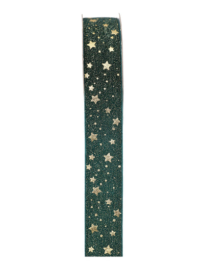 Fita de estrelas douradas verde abeto 2,5 cm x 3 m