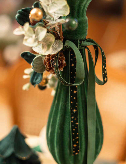 Fita com estrelas veludo verde escuro e dourado 1 cm x 3 m