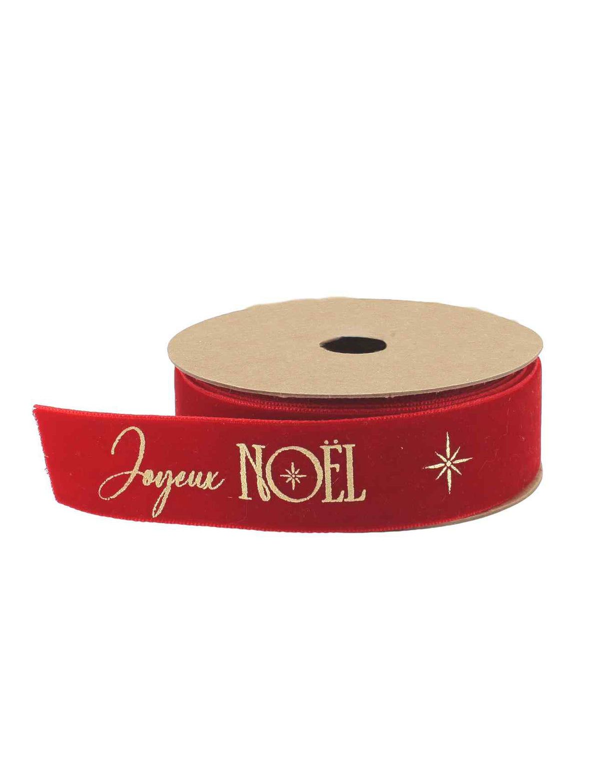 Fita de veludo vermelho e dourada Feliz Natal 2,5 cm x 3 m