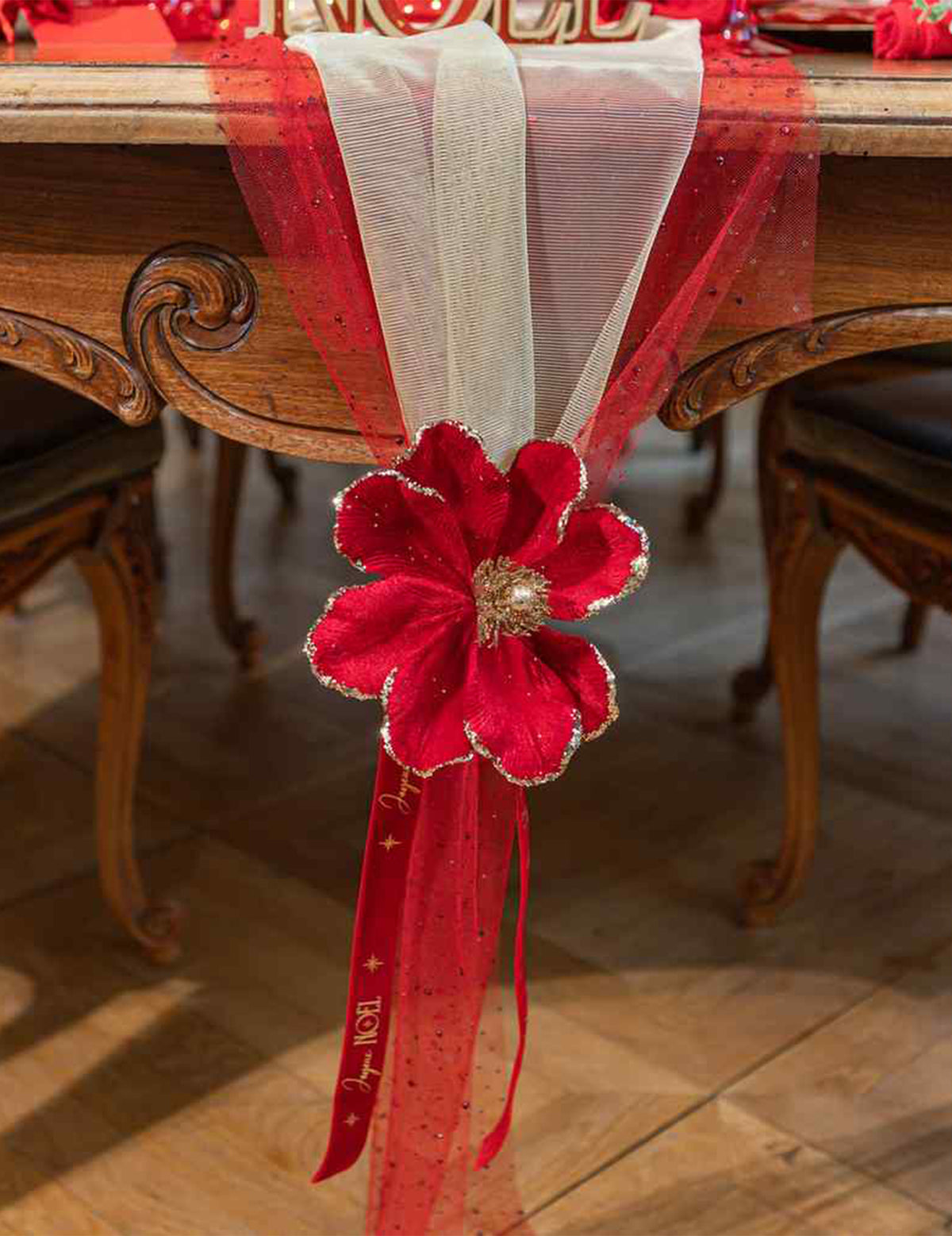 Fita de veludo vermelho e dourada Feliz Natal 2,5 cm x 3 m