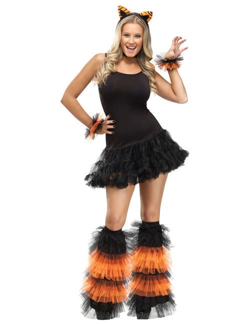 Guêtres et bracelets orange noir pour femme à froufrous en tulle