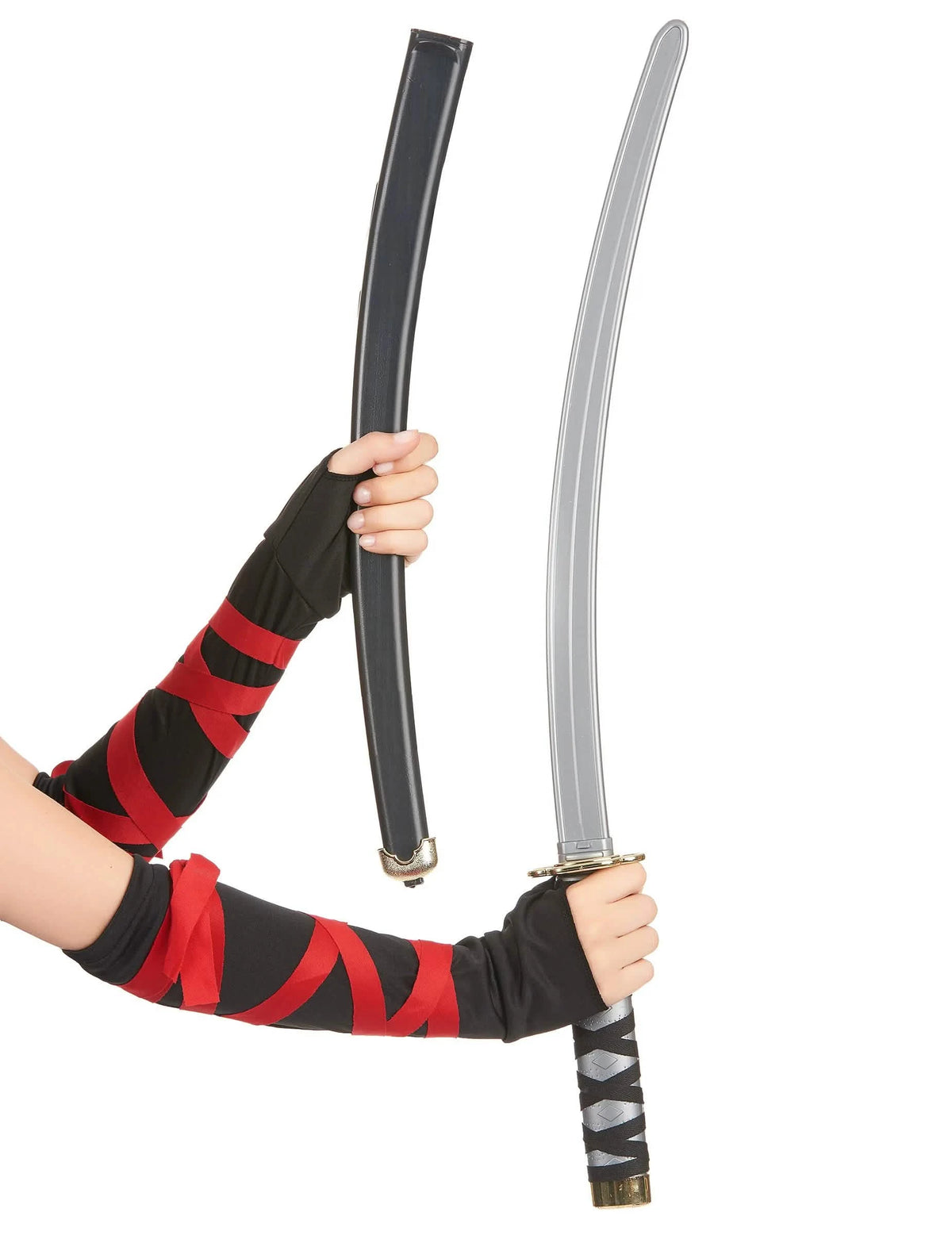 Sabre ninja em plástico para adulto preto e cinzento com a sua bainha