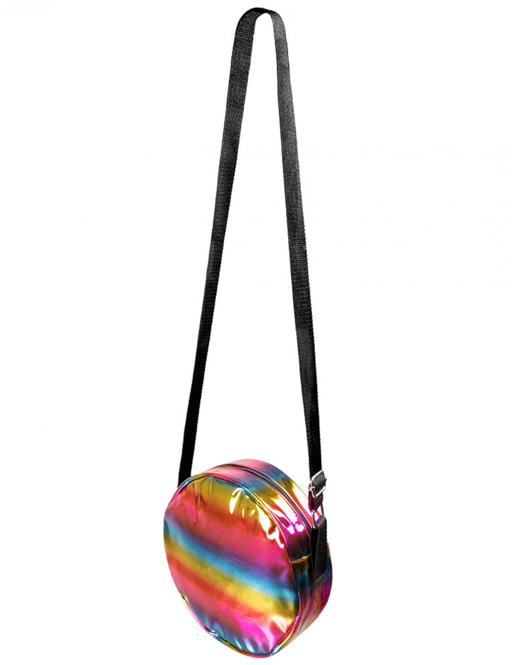 Sac à bandoulière rond holographique arc-en-ciel brillant