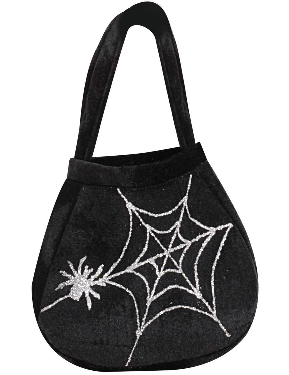 Saco aranha e teia para adulto preto e prateado com purpurinas
