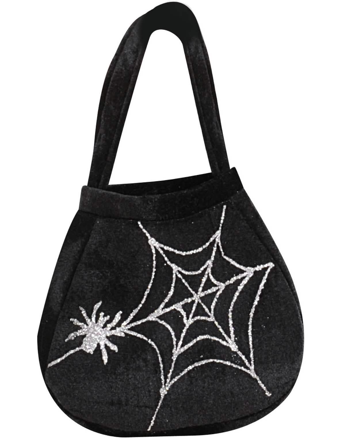 Saco aranha e teia para adulto preto e prateado com purpurinas