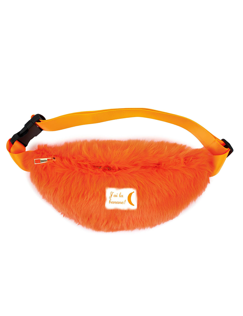 Sac banane à poils pour adulte orange avec inscription J'ai la banane