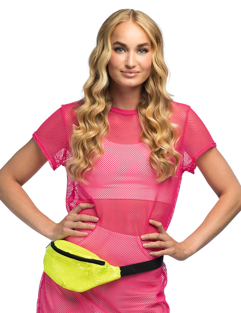 Vue de face du sac banane jaune fluo