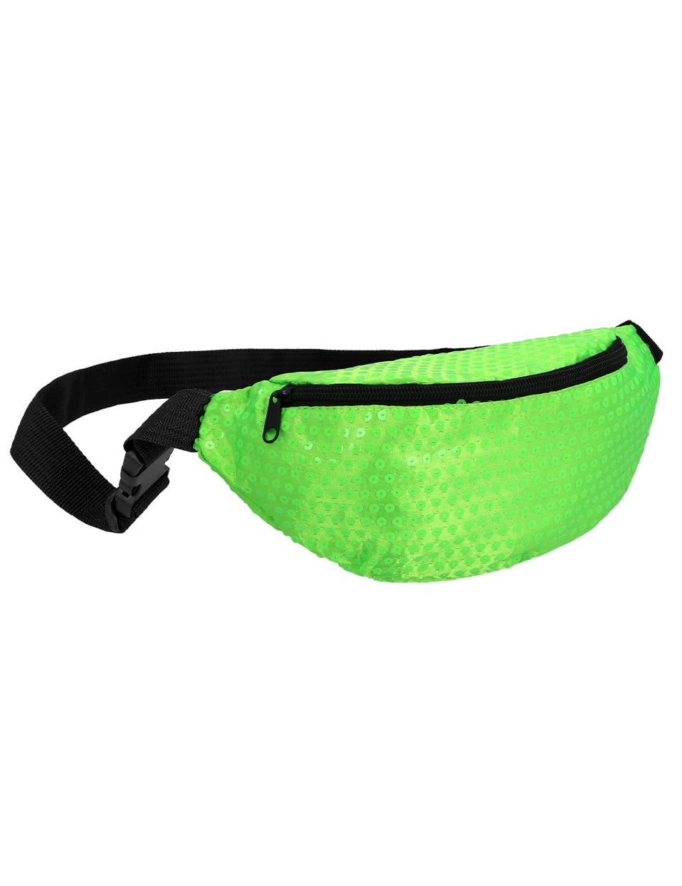 Vue de profil du sac banane vert fluo pour femme à sequins