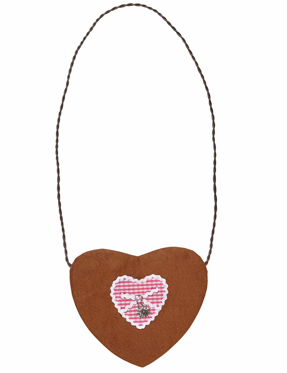 Sac cœur bavarois pour femme marron avec motif vichy rose