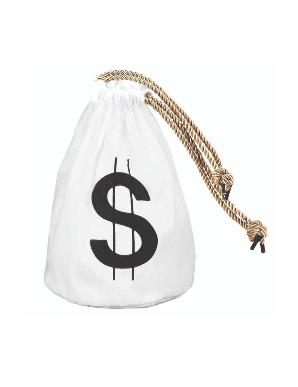 Saco dolár para adulto branco com cordão dourado e signo dólar preto