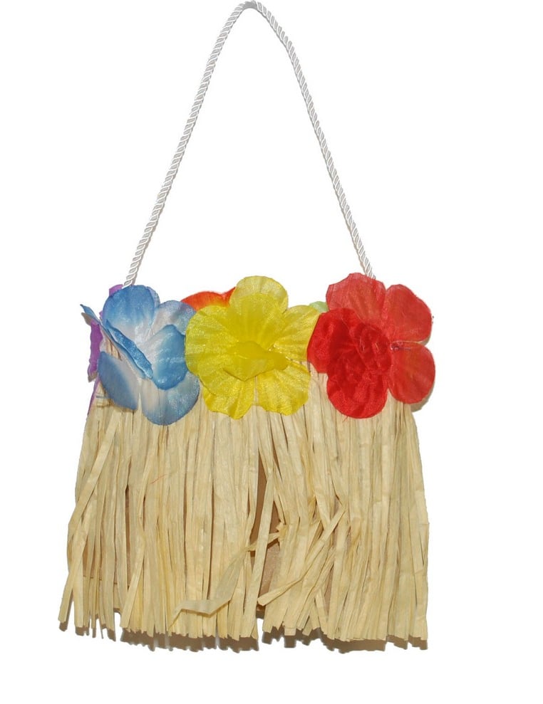 Sac raphia Hawaï pour adulte beige avec fleurs multicolores