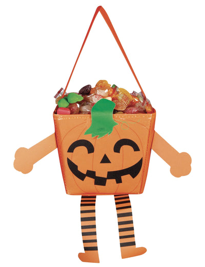 Sac petite citrouille avec bras et jambes pour enfant orange aux jambes rayées noires