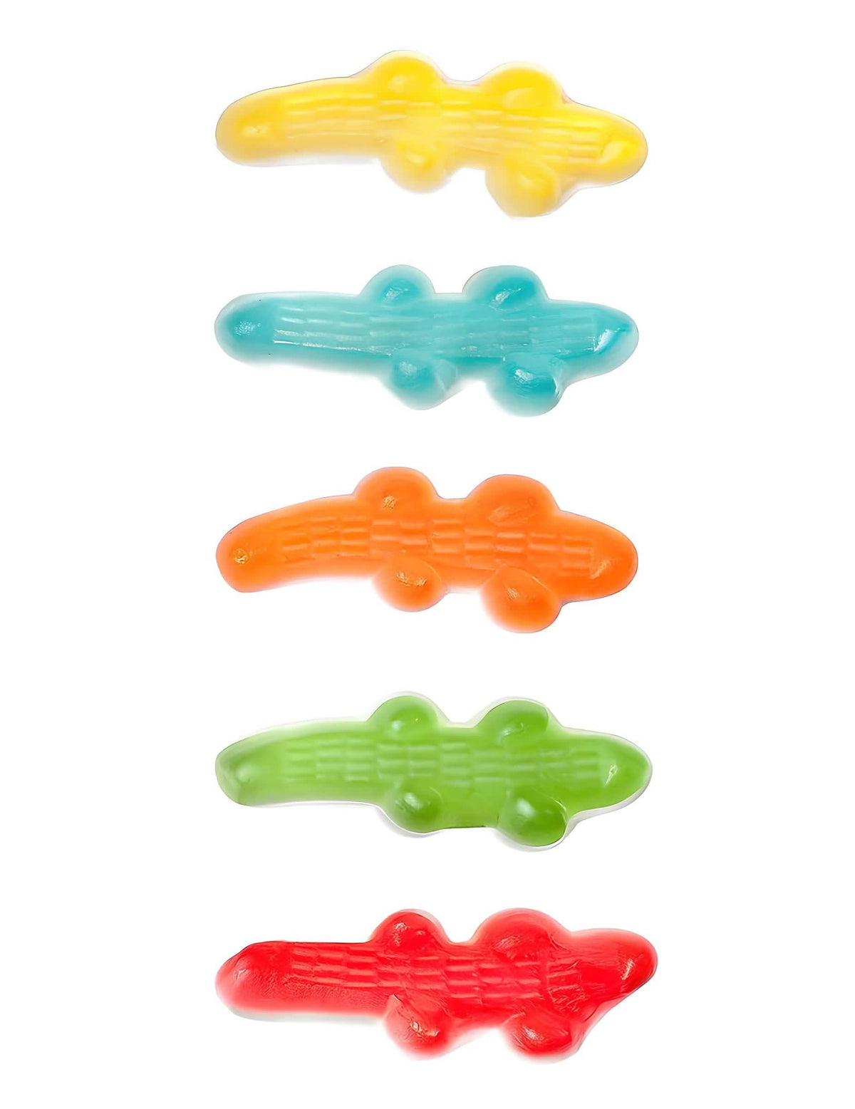 Grande plano das diferentes cores do saquinho de rebuçados Haribo Croco