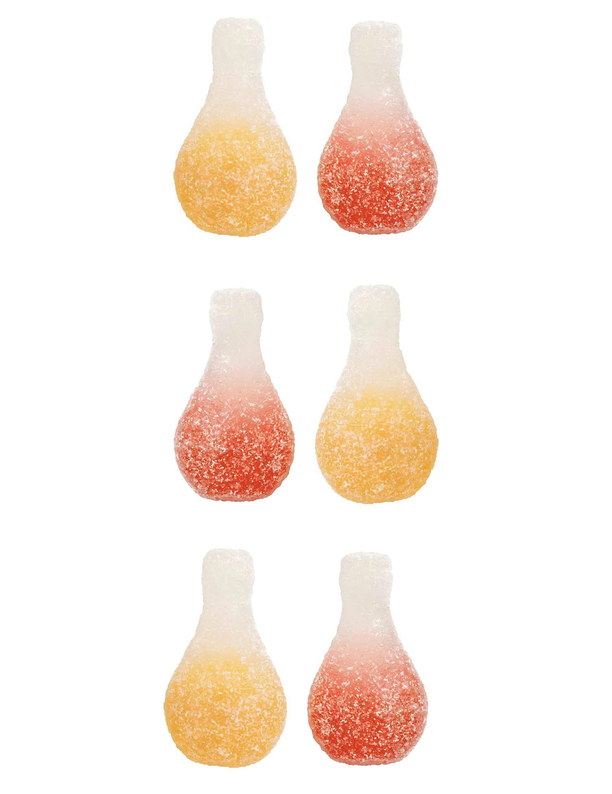 Grande plano dos rebuçados ácidos em forma de garrafas do saco de rebuçados Orangina Pik Haribo