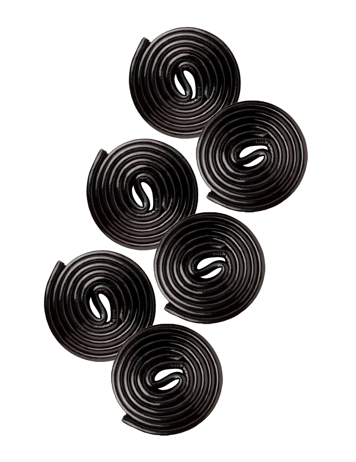 Gros plan sur les rouleaux de réglisse du sachet de bonbons Rotella Haribo