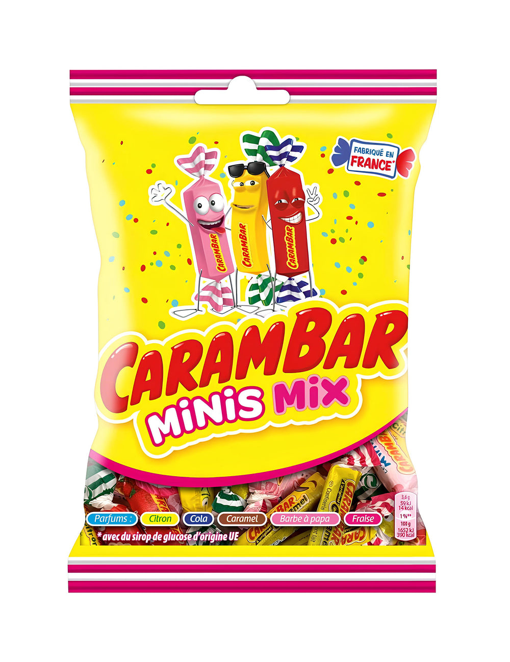 Sachet mini Carambar Minis Mix jaune et multicolore aux parfums variés